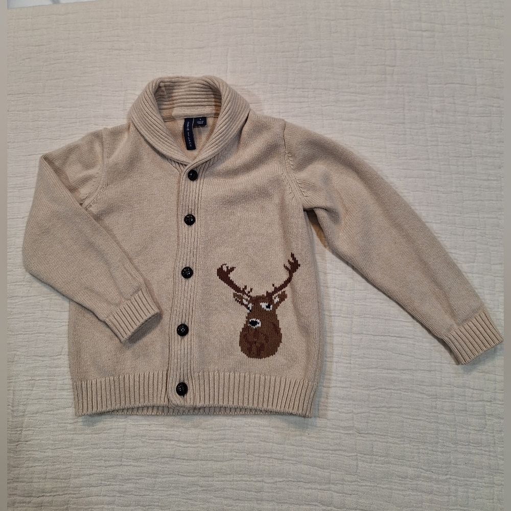 Janie and Jack Tan Cardigan with Deer Motif